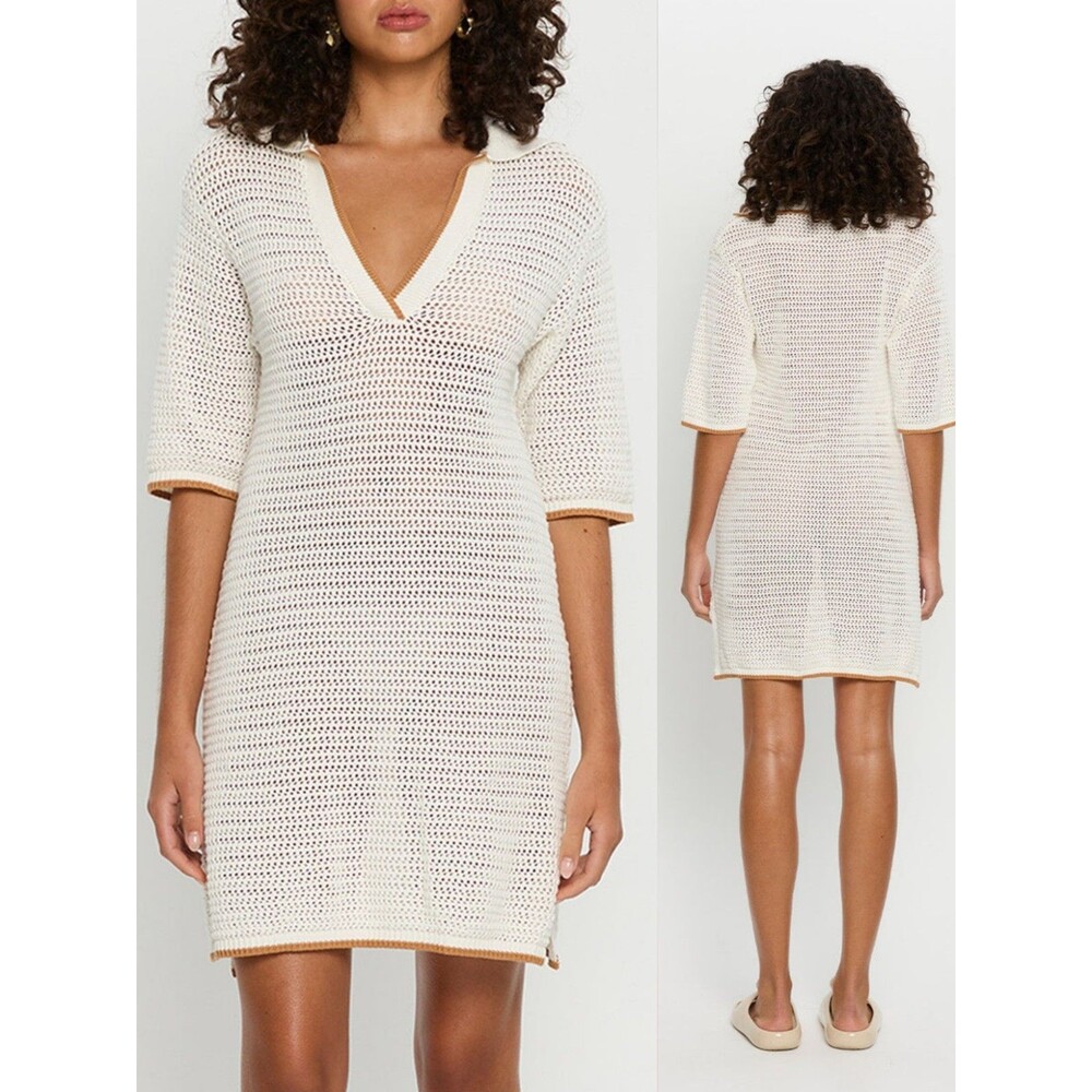 KIVARI Vivi Knit Mini Dress White Cotton Crochet Boho Resort Coverup Size 4